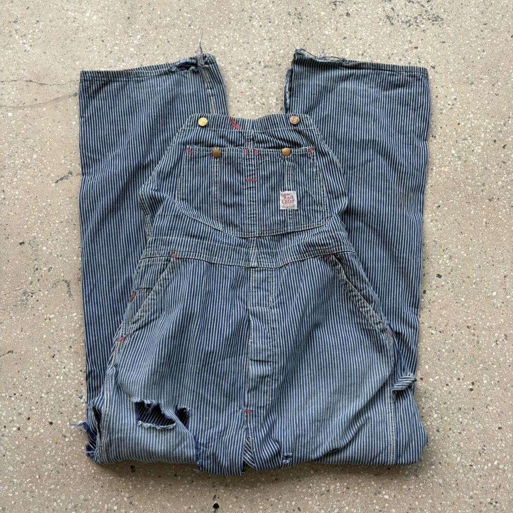 Vintage 50s Rail Chief Hickory Striped Denim Overalls 36x32